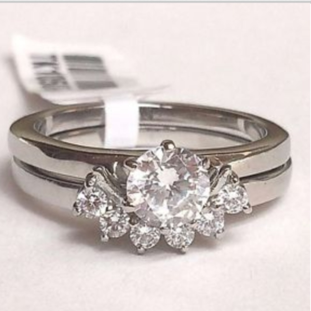 Silver Stainless Steel Wedding Ring Set Size 9 10 - Picture 4 of 8